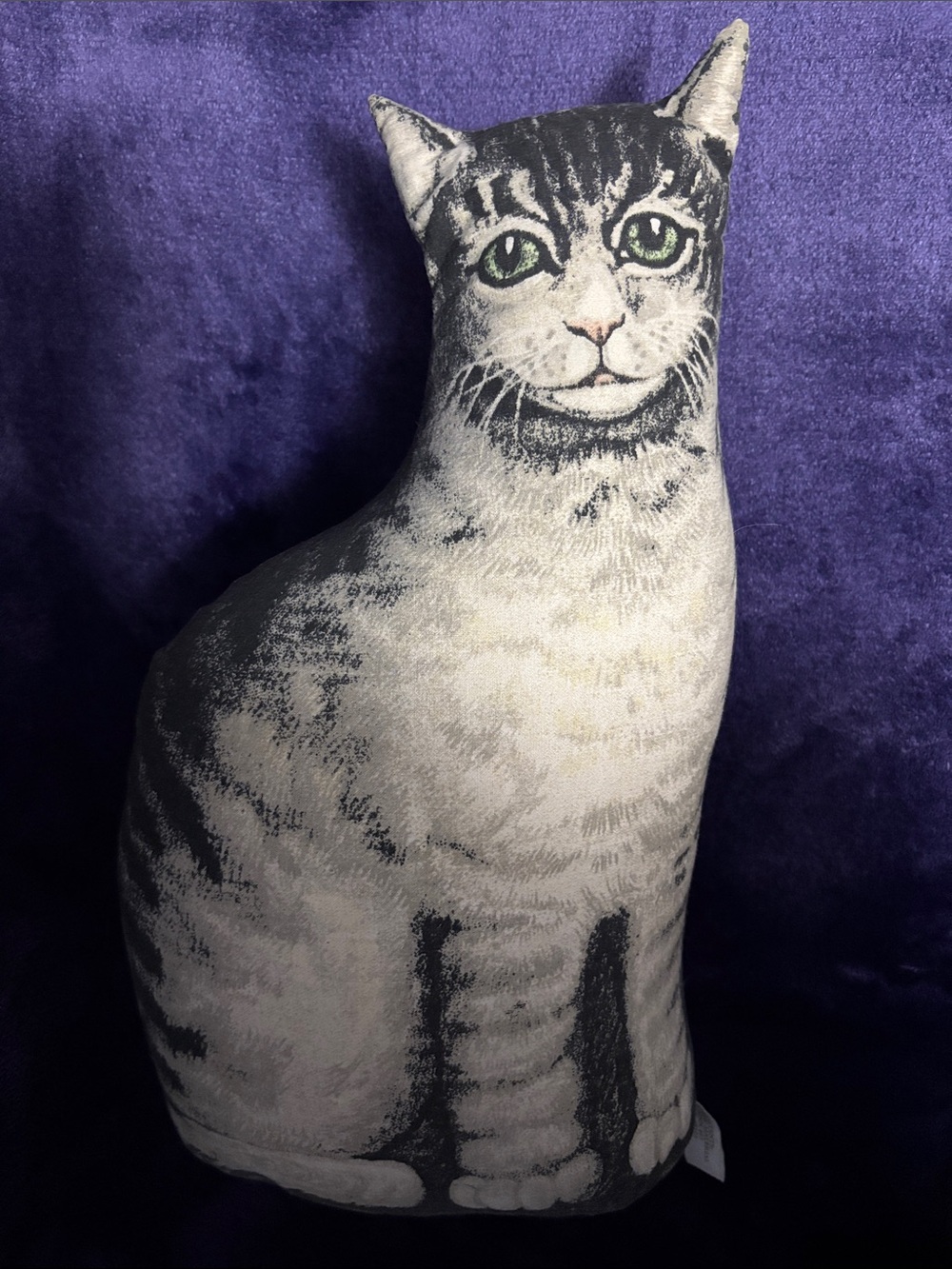 Vintage Gray & White Tabby Cat Accent Pillow Doorstop